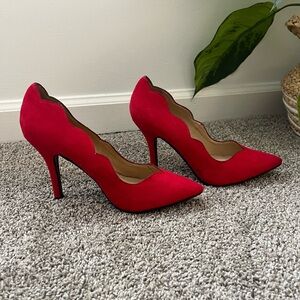 Chinese Laundry 8.5  Red Suede Scalloped High Heels Pump Women's